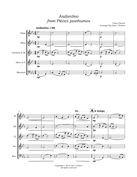 Andantino from Pieces posthumes for Woodwind Quintet image number null