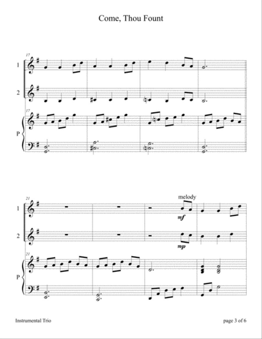 Come, Thou Fount of Every Blessing (Easy Violin Duet with Piano Accompaniment) String Duet scores gallery preview page 6