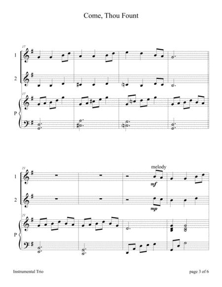 Come, Thou Fount of Every Blessing (Easy Violin Duet with Piano Accompaniment)