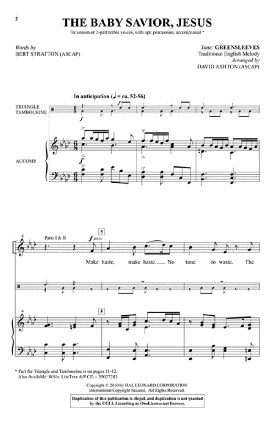 The Baby Savior, Jesus (with Greensleeves) Unison Choir scores gallery preview page 2
