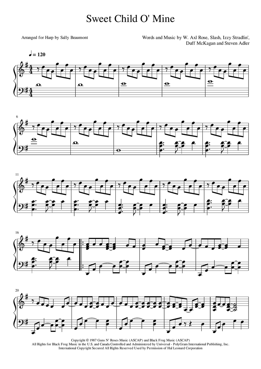 Sweet Child O' Mine Harp scores gallery preview page 1