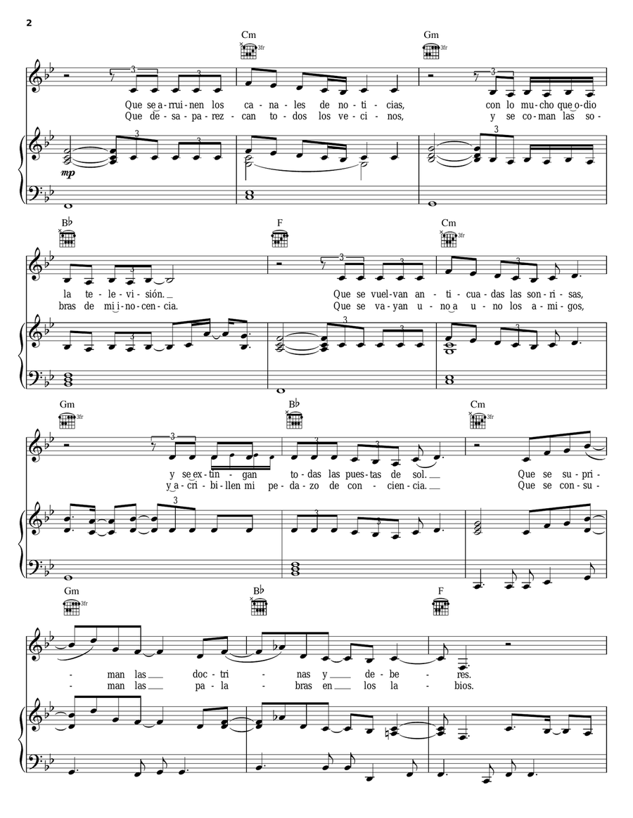 Que Me Quedes Tu Piano, Vocal, Guitar scores gallery preview page 2