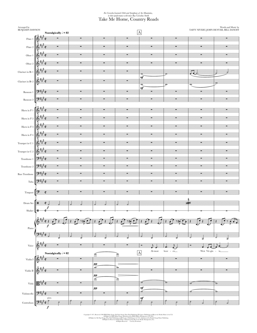 Take Me Home, Country Roads Full Orchestra scores gallery preview page 1