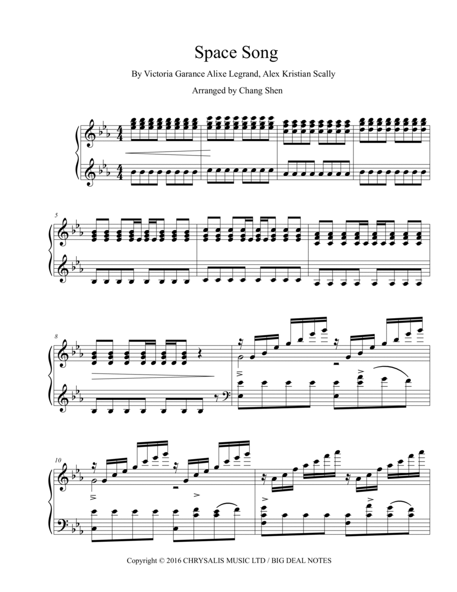Space Song Piano Solo scores gallery preview page 1