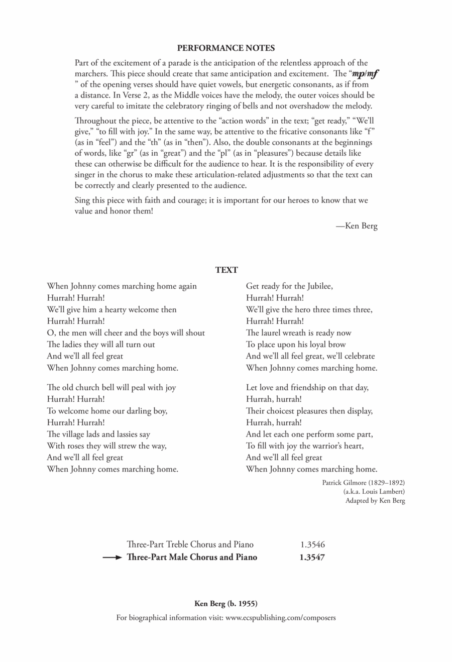 Johnny Comes Marching Johnny Comes Marching TTB scores gallery preview page 1