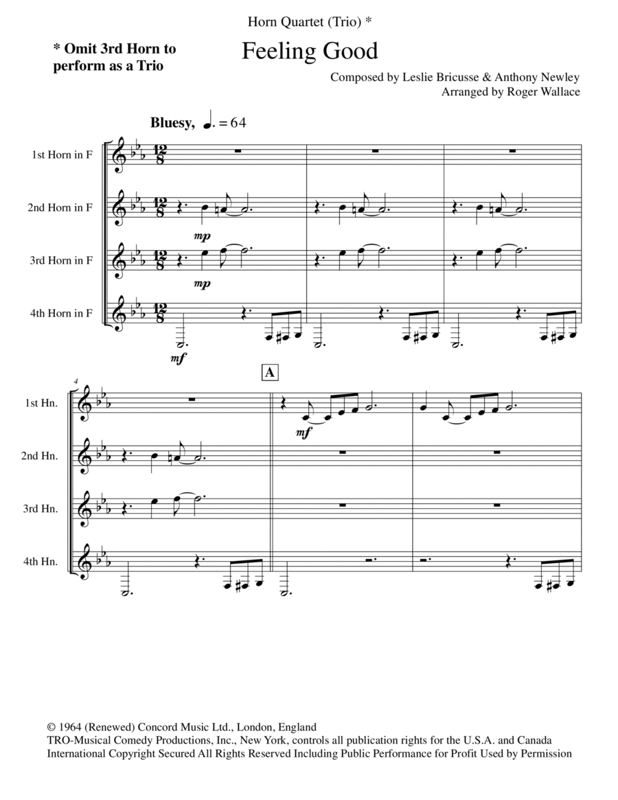 Feeling Good Brass Quartet scores gallery preview page 1