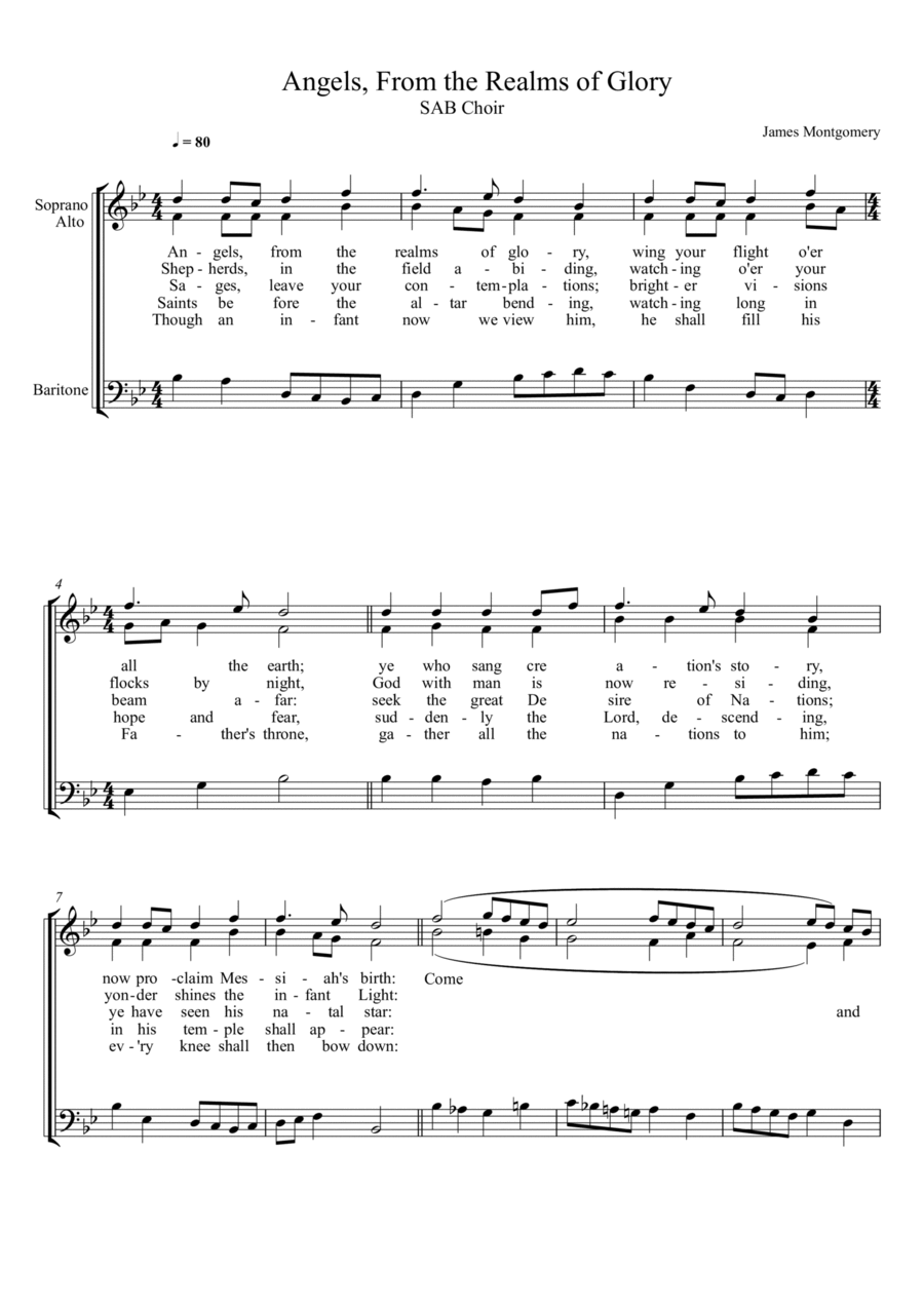 James Montgomery - Angels from the Realms of Glory (SAB CHOIR) 3-Part scores gallery preview page 1