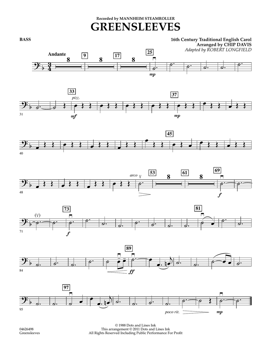 Greensleeves - Bass Orchestra scores gallery preview page 1