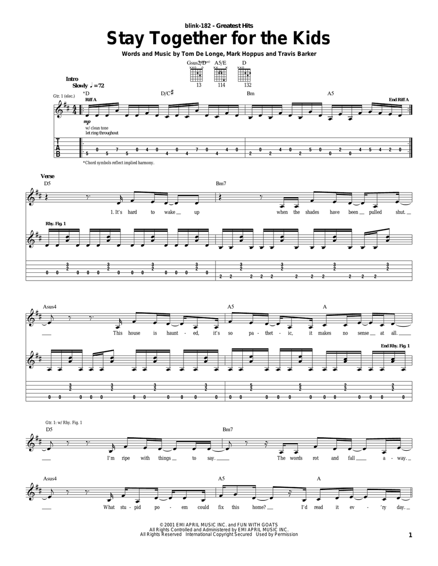 Stay Together For The Kids Electric Guitar scores gallery preview page 1