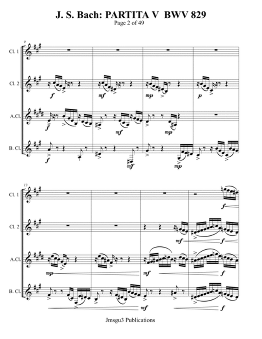 Bach: Partita No. 5 BWV 829 for Clarinet Quartet image number null