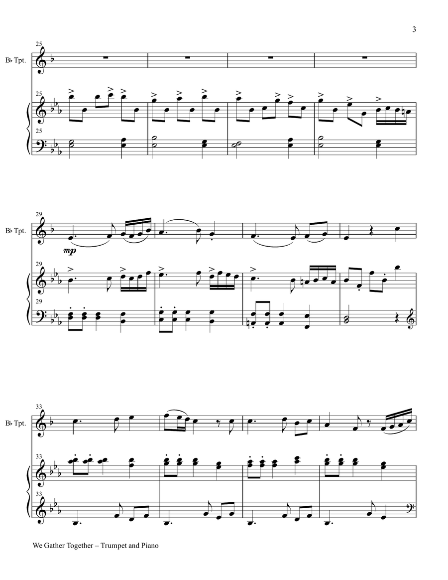 WE GATHER TOGETHER (Duet – Bb Trumpet and Piano/Score and Parts) Trumpet Duet scores gallery preview page 4