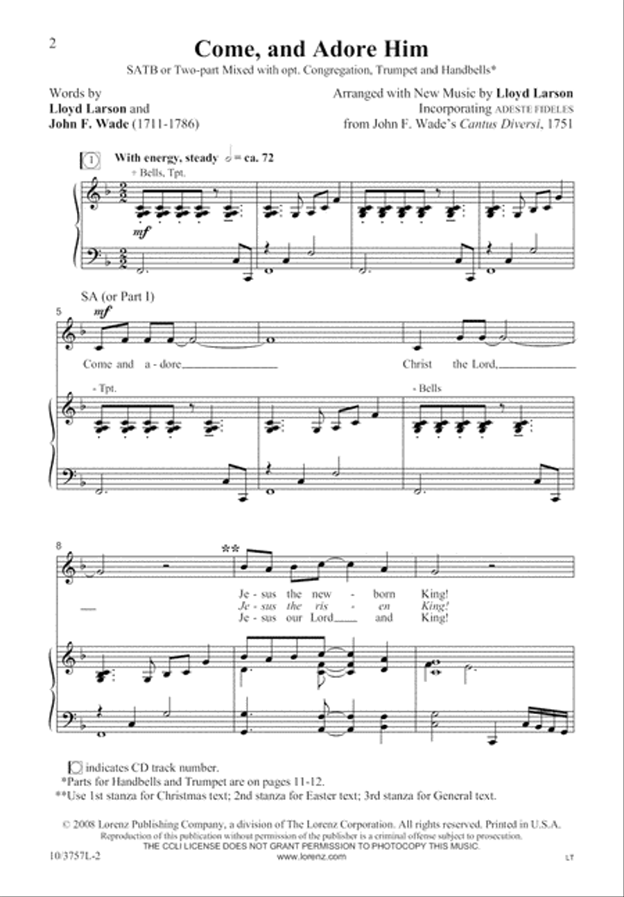 Come, and Adore Him 4-Part scores gallery preview page 2
