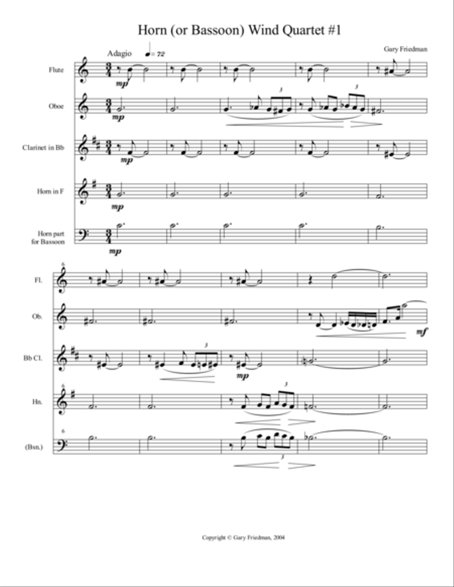 Horn (or Bassoon) Wind Quartet #1 Woodwind Quartet scores gallery preview page 1