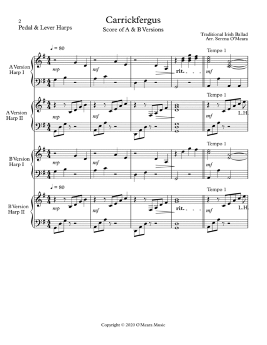 Carrickfergus - Conductor Score Pedal Harp scores gallery preview page 2