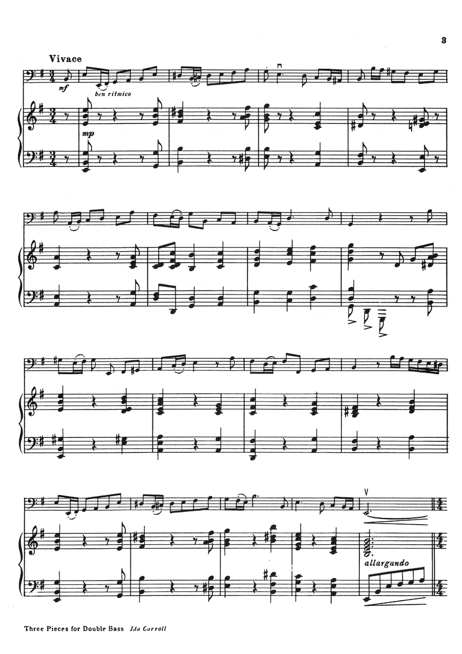 Three Pieces for Double Bass by Ida Carroll Double Bass scores gallery preview page 3