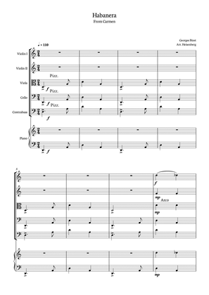 Habanera - Georges Bizet (Carmen) for String Quintet in a easy version with piano - Score and parts