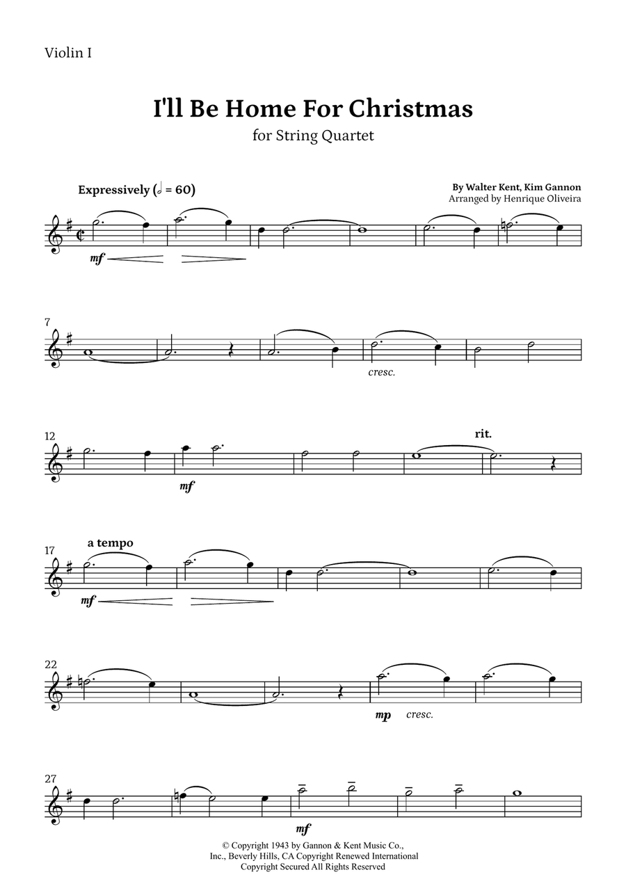 I'll Be Home For Christmas String Quartet scores gallery preview page 6