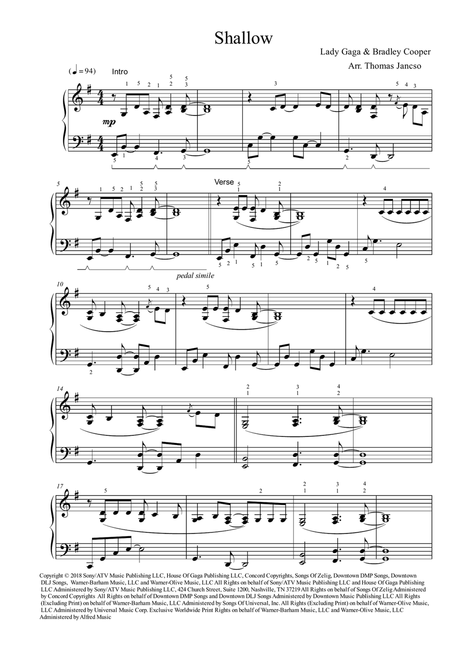 Shallow Shallow Piano Solo scores gallery preview page 1