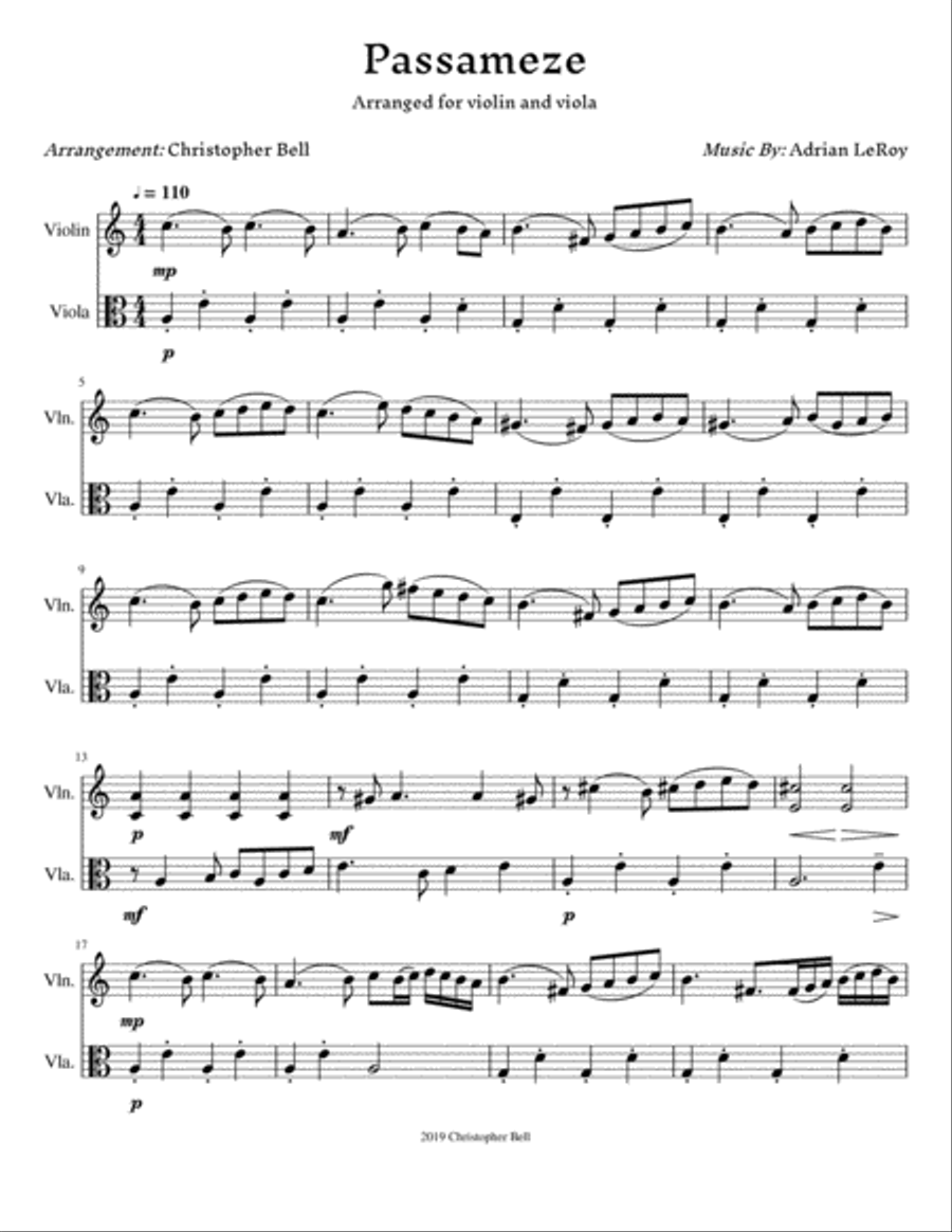 Le Roy - Passameze - For Violin and Viola String Duet scores gallery preview page 2