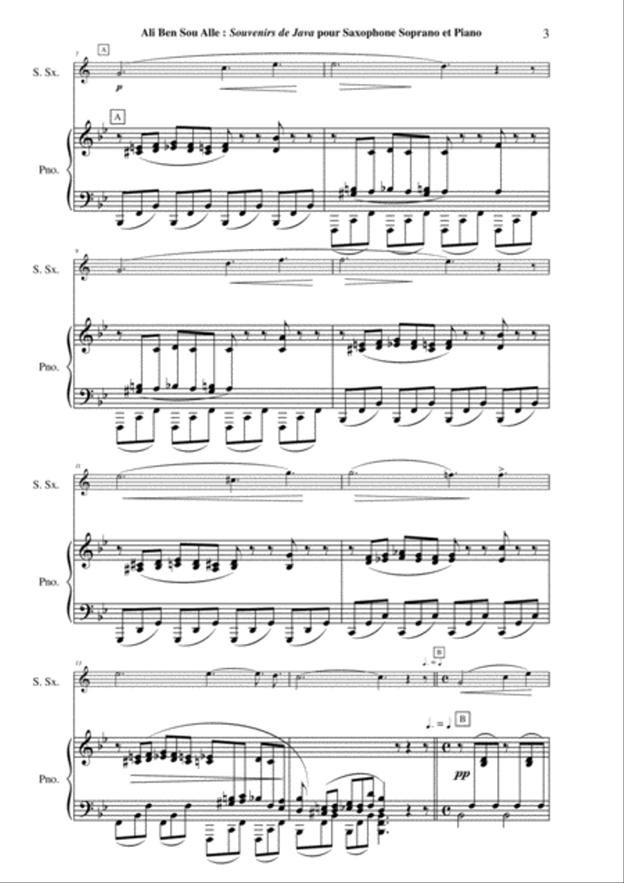 Ali Ben Sou Alle: Souvenirs de Java for soprano saxophone and piano Soprano Saxophone scores gallery preview page 3