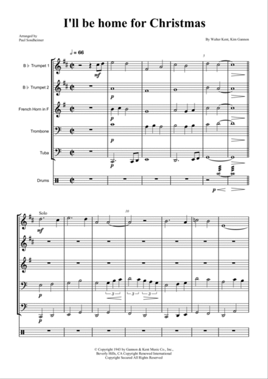 I'll Be Home For Christmas Brass Quintet scores gallery preview page 3