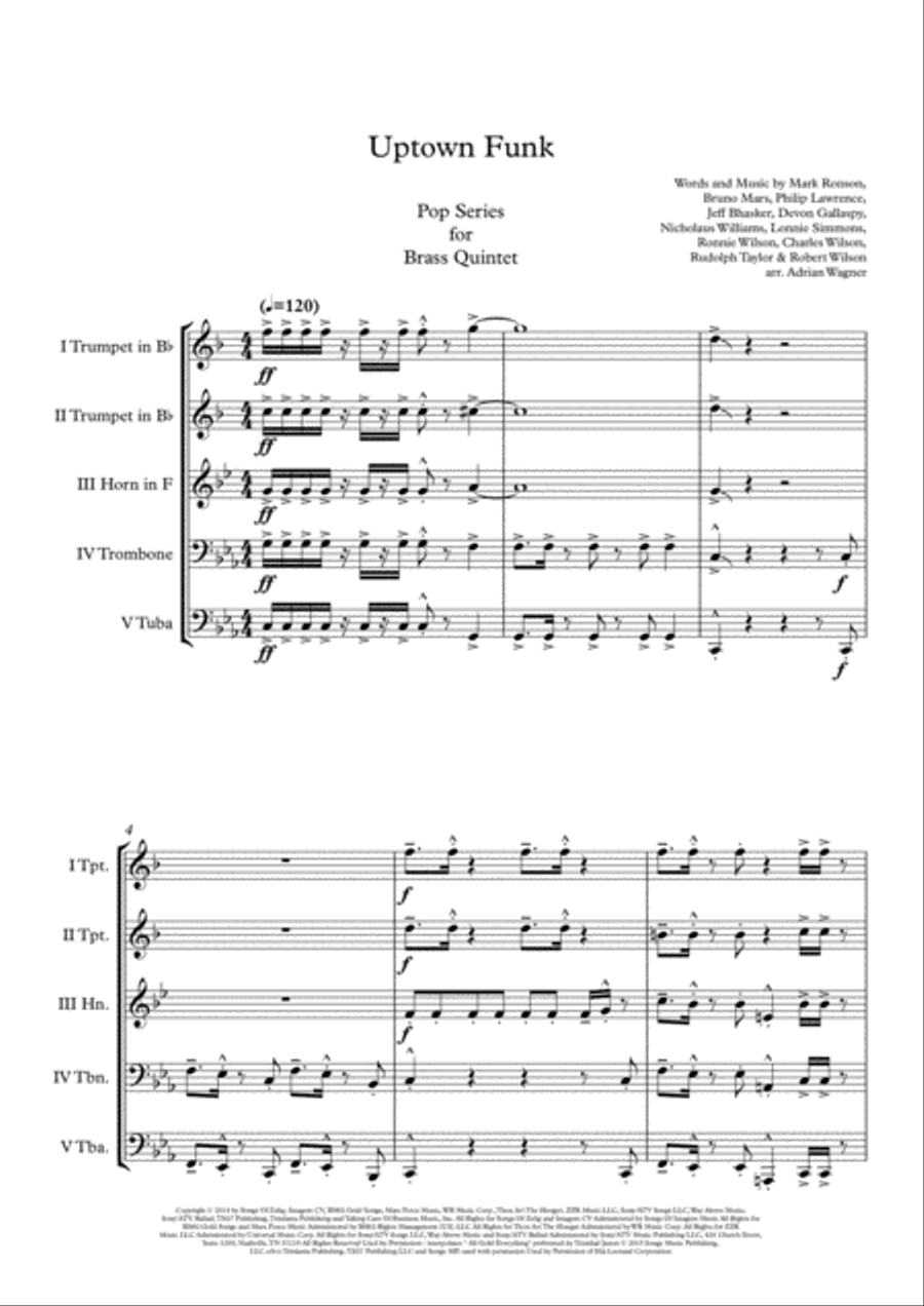 Uptown Funk Brass Quintet scores gallery preview page 3