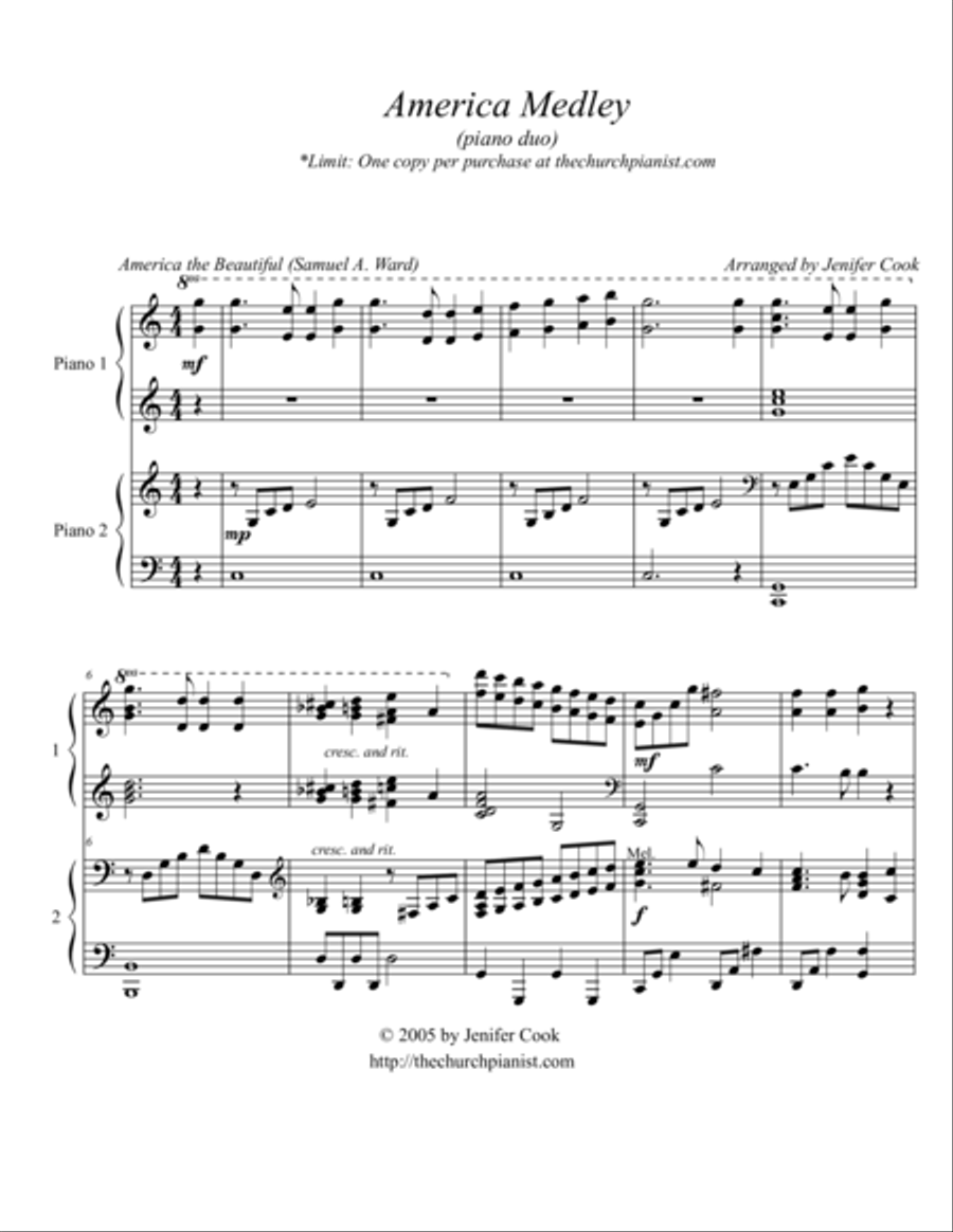 America Medley 2 Pianos, 4-Hands scores gallery preview page 1