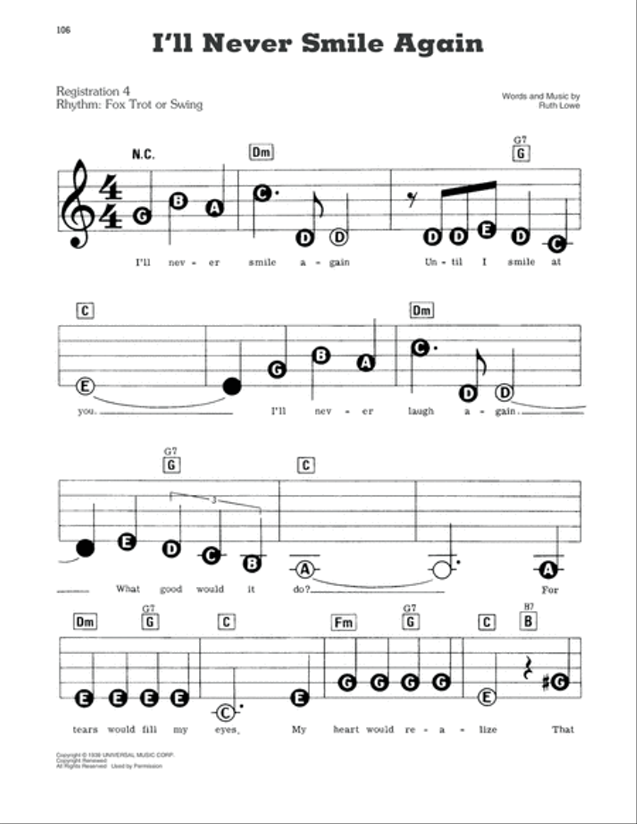 I'll Never Smile Again I'll Never Smile Again Electronic Keyboard scores gallery preview page 1