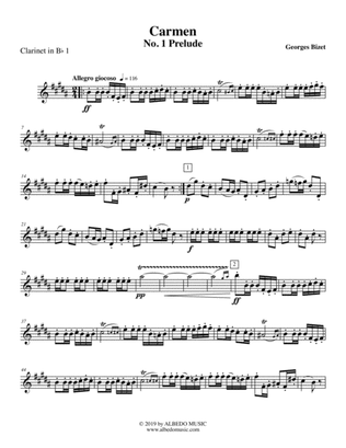 Carmen, No. 1 Prelude - Clarinet in Bb 1 (Transposed Part)