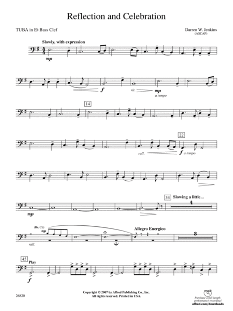 Reflection and Celebration: (World Part) E-flat Tuba B.C. Concert Band scores gallery preview page 1
