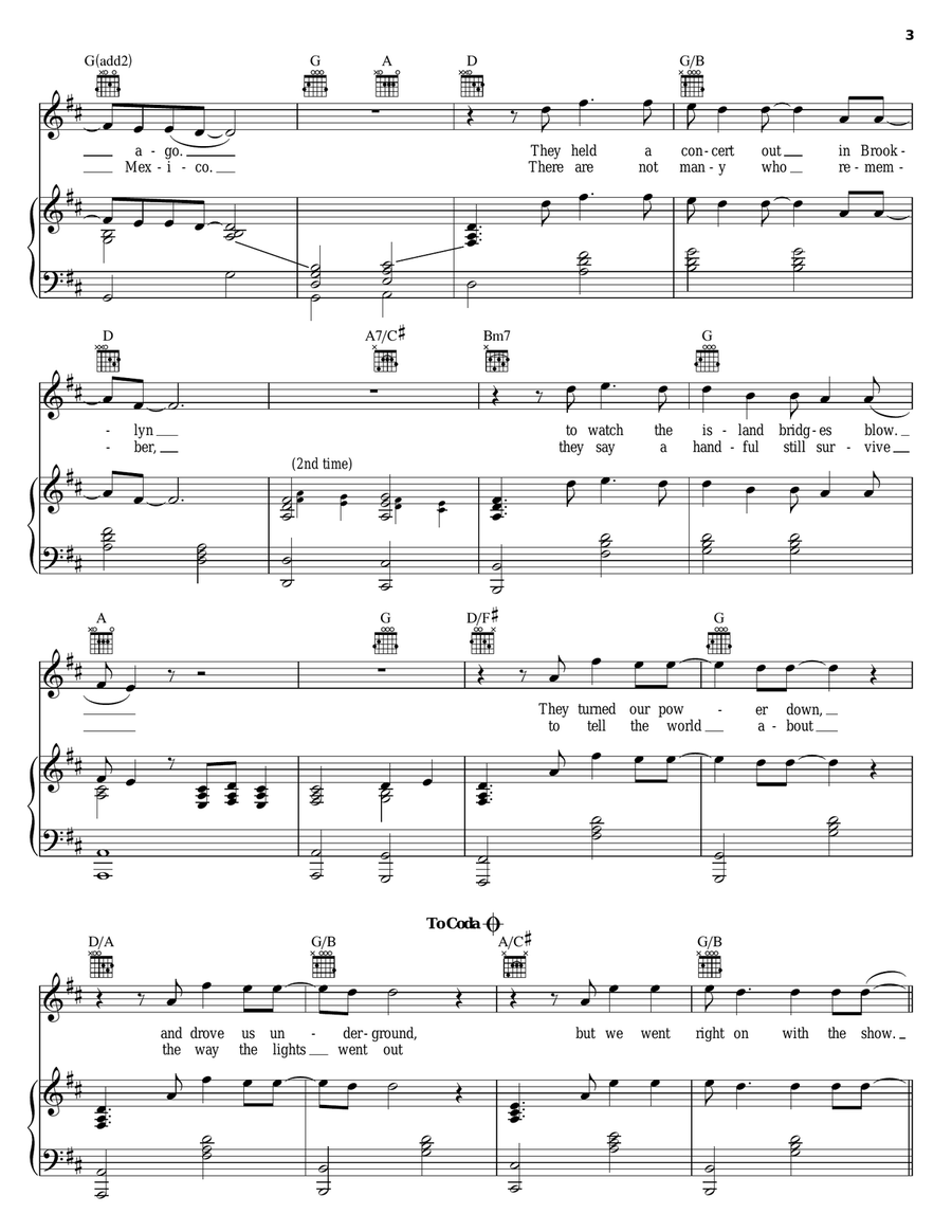 Miami 2017 (Seen The Lights Go Out On Broadway) Piano, Vocal, Guitar scores gallery preview page 3
