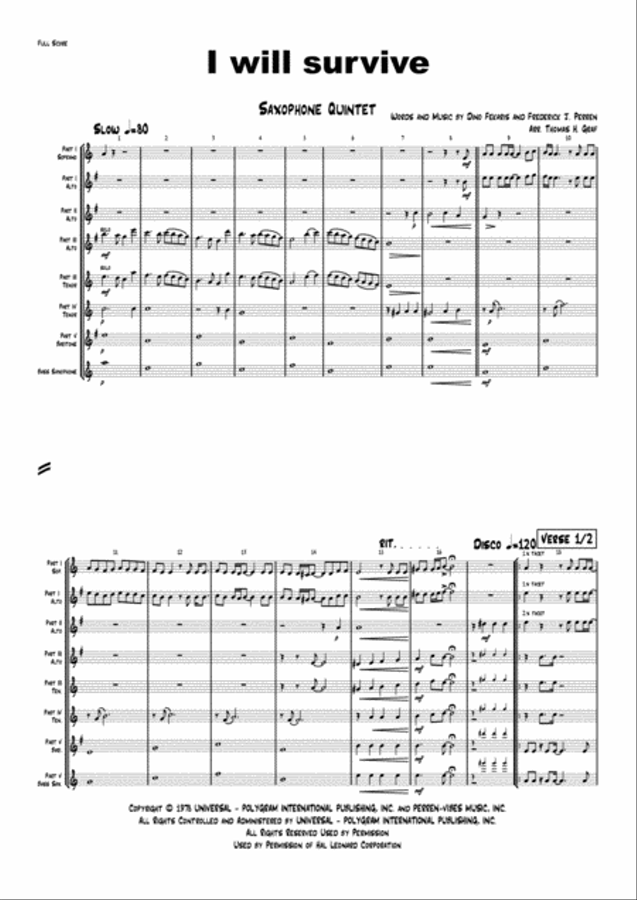I Will Survive Saxophone Quintet scores gallery preview page 2