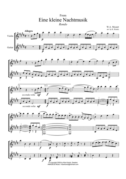 Rondo from Eine kleine Nachtmusik for flute/violin and guitar image number null
