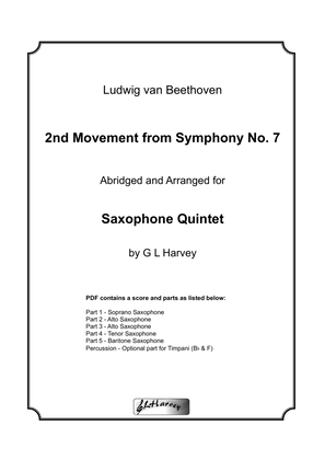 Book cover for 2nd Movement from Beethoven Symphony No.7 for Saxophone Quintet