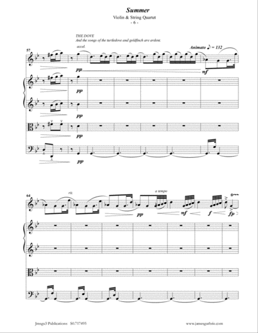 Vivaldi: Summer from the Four Seasons for Violin & String Quartet String Quartet scores gallery preview page 6
