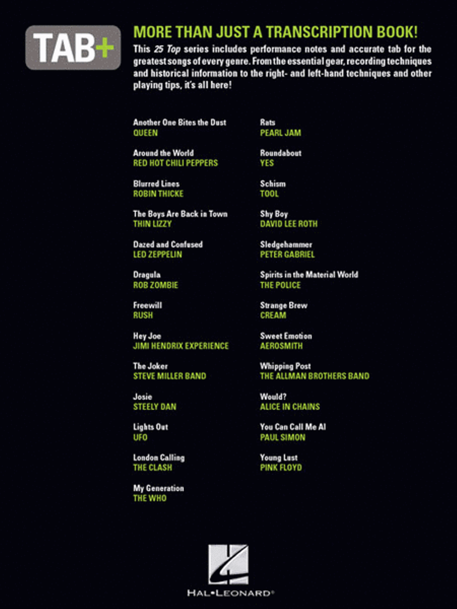 25 Top Rock Bass Songs Guitar Tablature scores gallery preview page 6