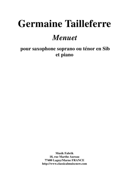 Germaine Tailleferre: Menuet for soprano or tenor saxophone and piano