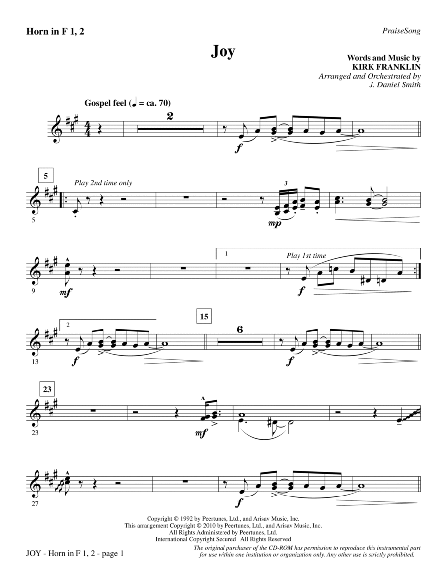 Joy - Horn 1 & 2 Choir scores gallery preview page 1