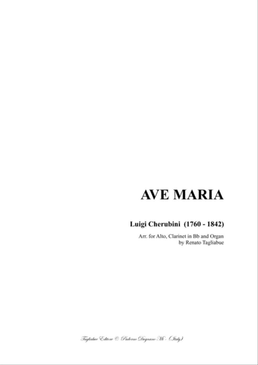 AVE MARIA by Cherubini for Alto, Clarinet in Bb and Organ/Piano Small Ensemble scores gallery preview page 1