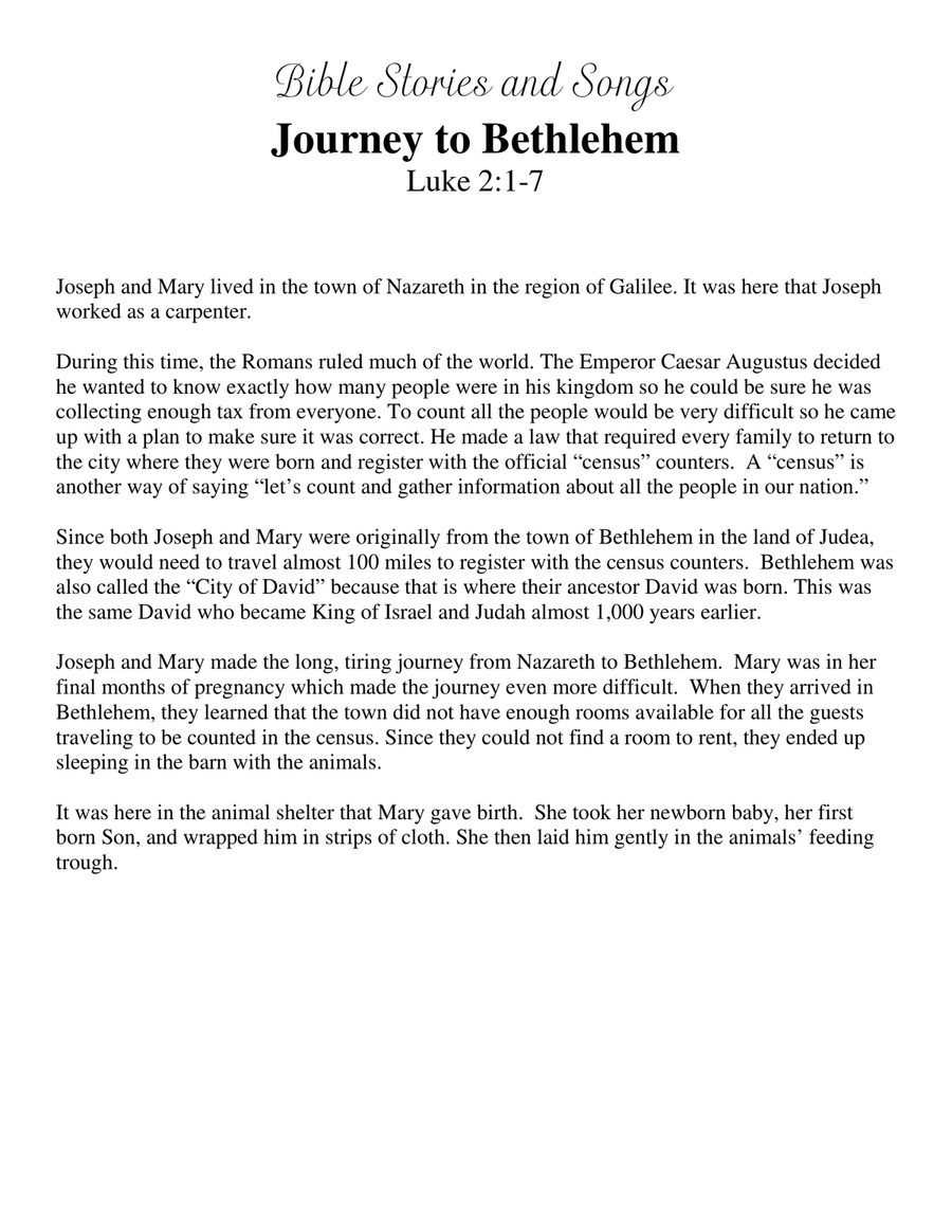 Journey to Bethlehem (Bible Stories and Songs) Piano, Vocal scores gallery preview page 1
