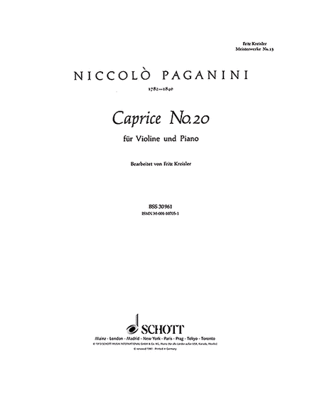 Kreisler Mw13 Paganini Caprice No.20 Vln