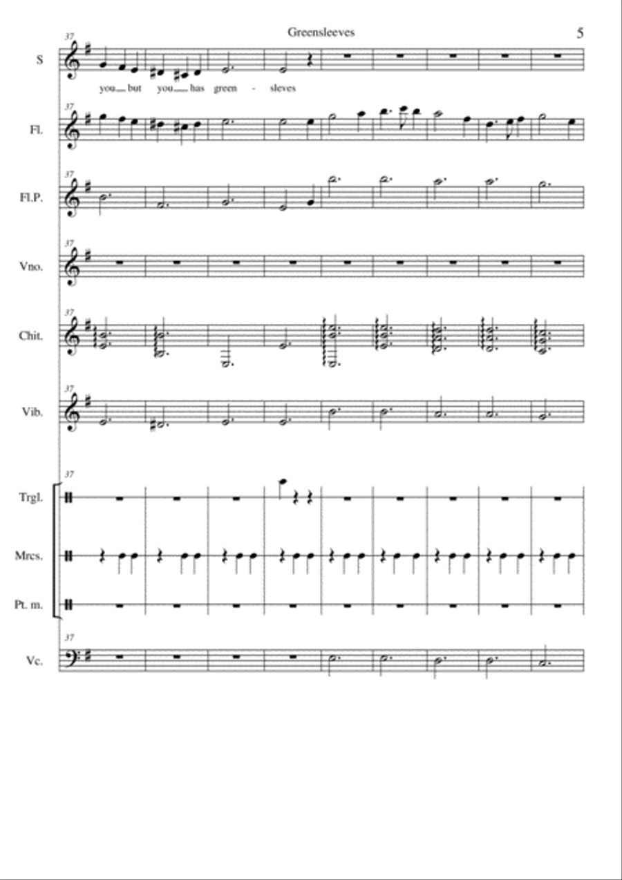 Greenleaves (ensamble and piano) Small Ensemble scores gallery preview page 5