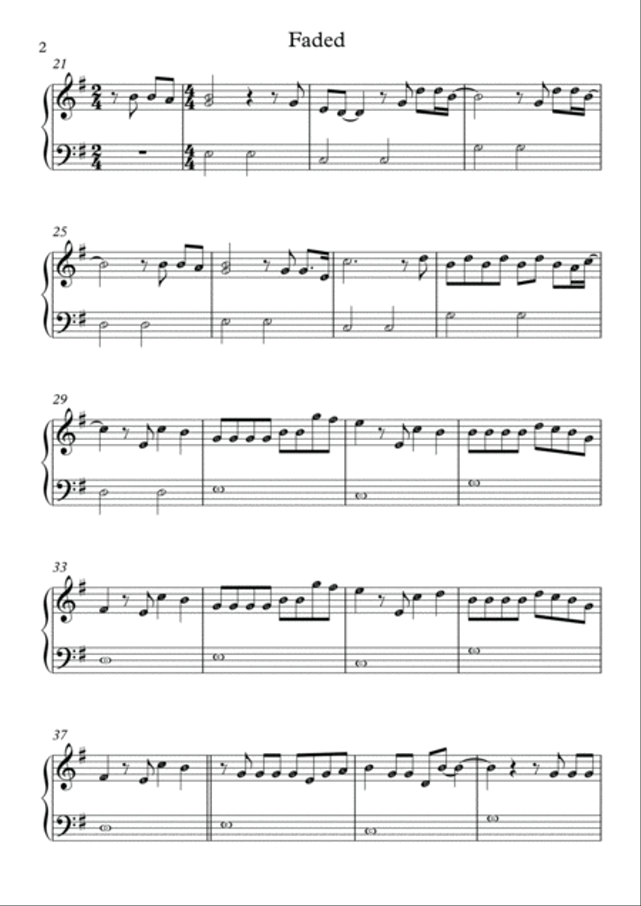 Faded Easy Piano scores gallery preview page 2