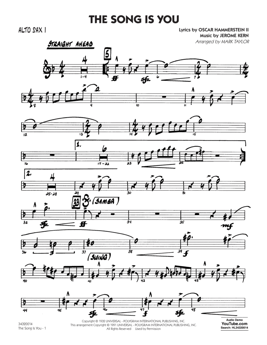 The Song Is You - Alto Sax 1 Alto Saxophone scores gallery preview page 1
