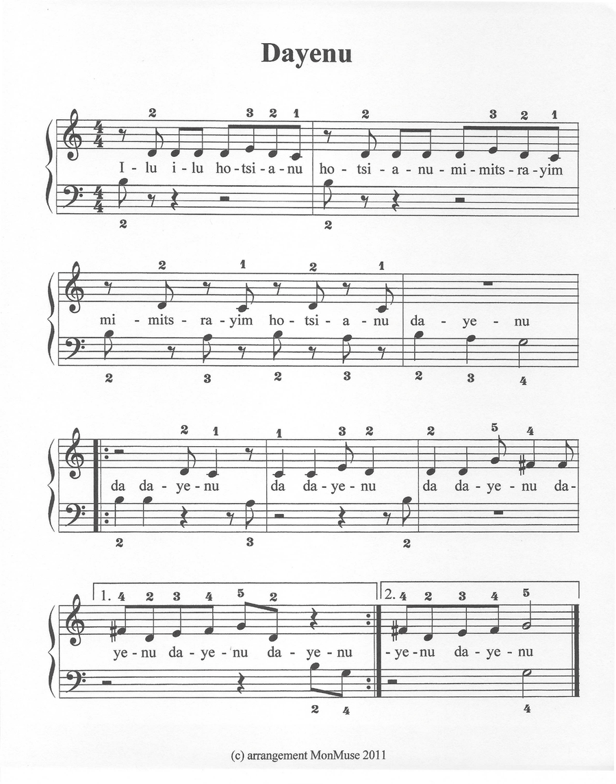 Dayenu Piano, Vocal scores gallery preview page 1
