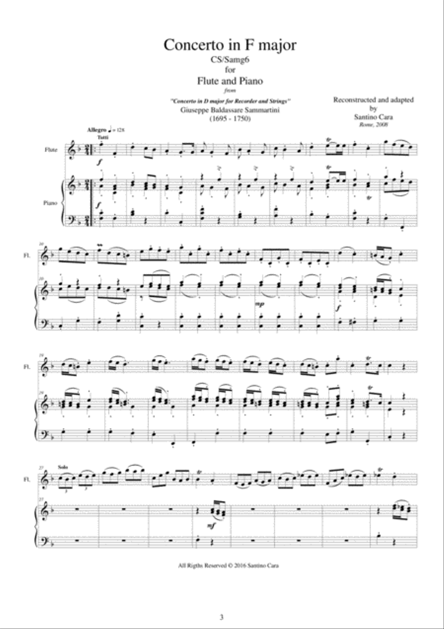 Sammartini - Concerto in F major for Flute and Piano Flute Solo scores gallery preview page 3