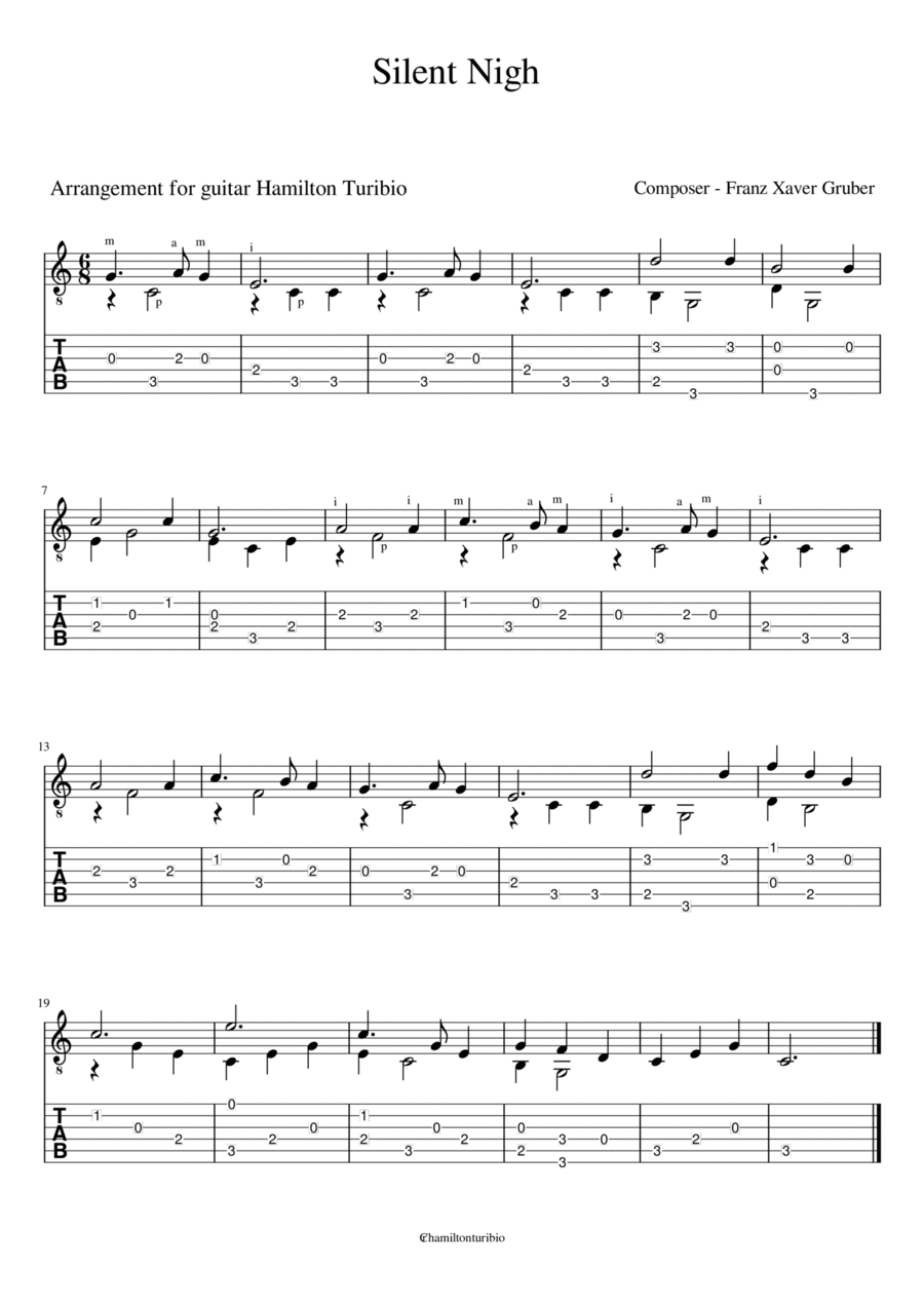 Silent Night in C Major - for guitar Electric Guitar scores gallery preview page 1