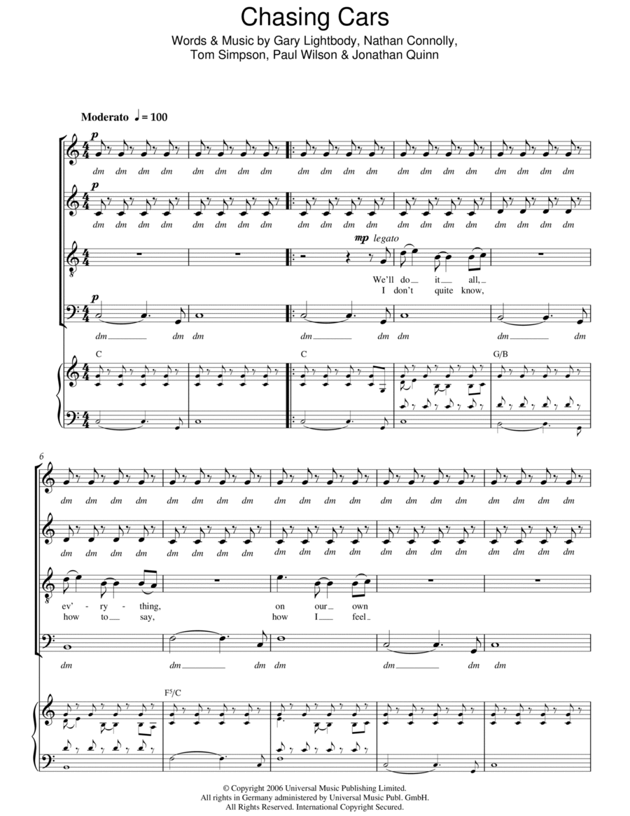 Chasing Cars Chasing Cars 4-Part scores gallery preview page 1