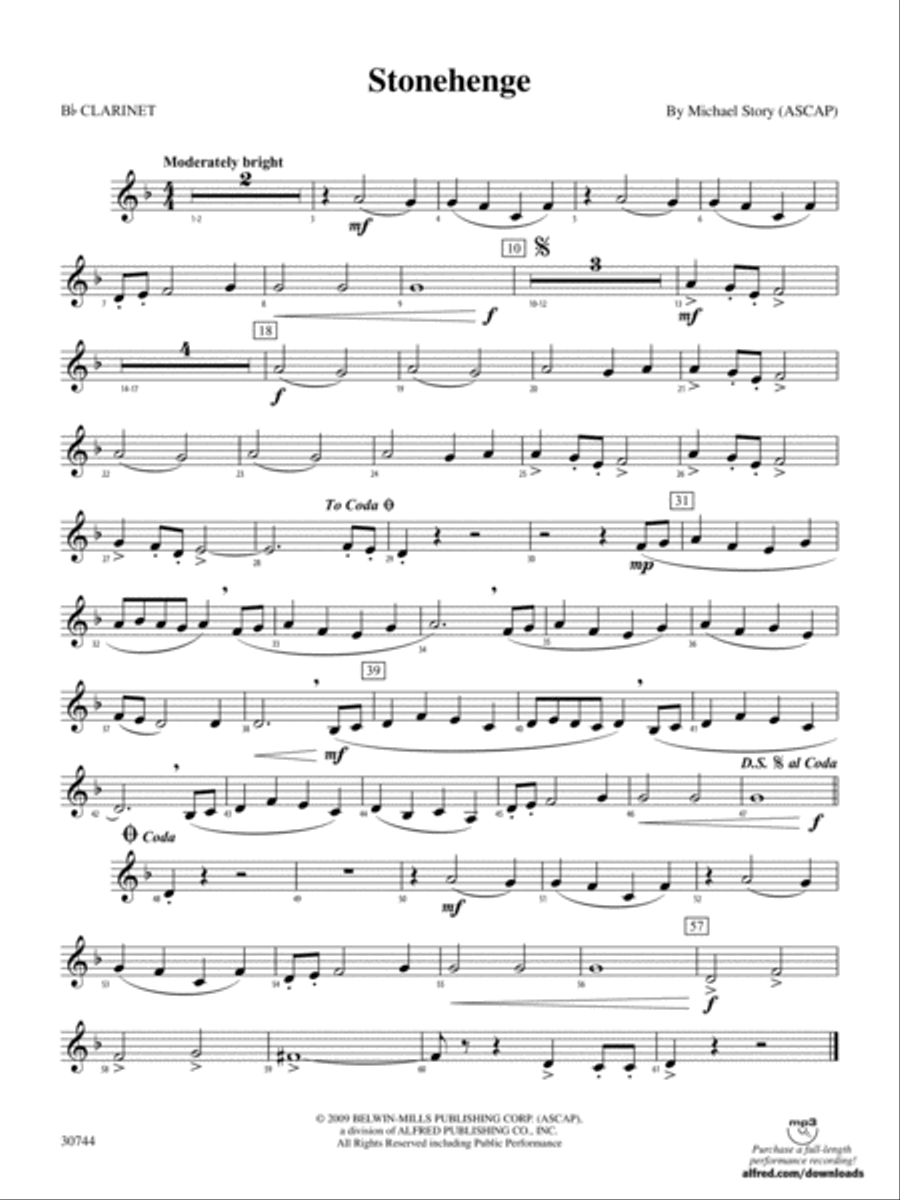 Stonehenge: 1st B-flat Clarinet Concert Band scores gallery preview page 1