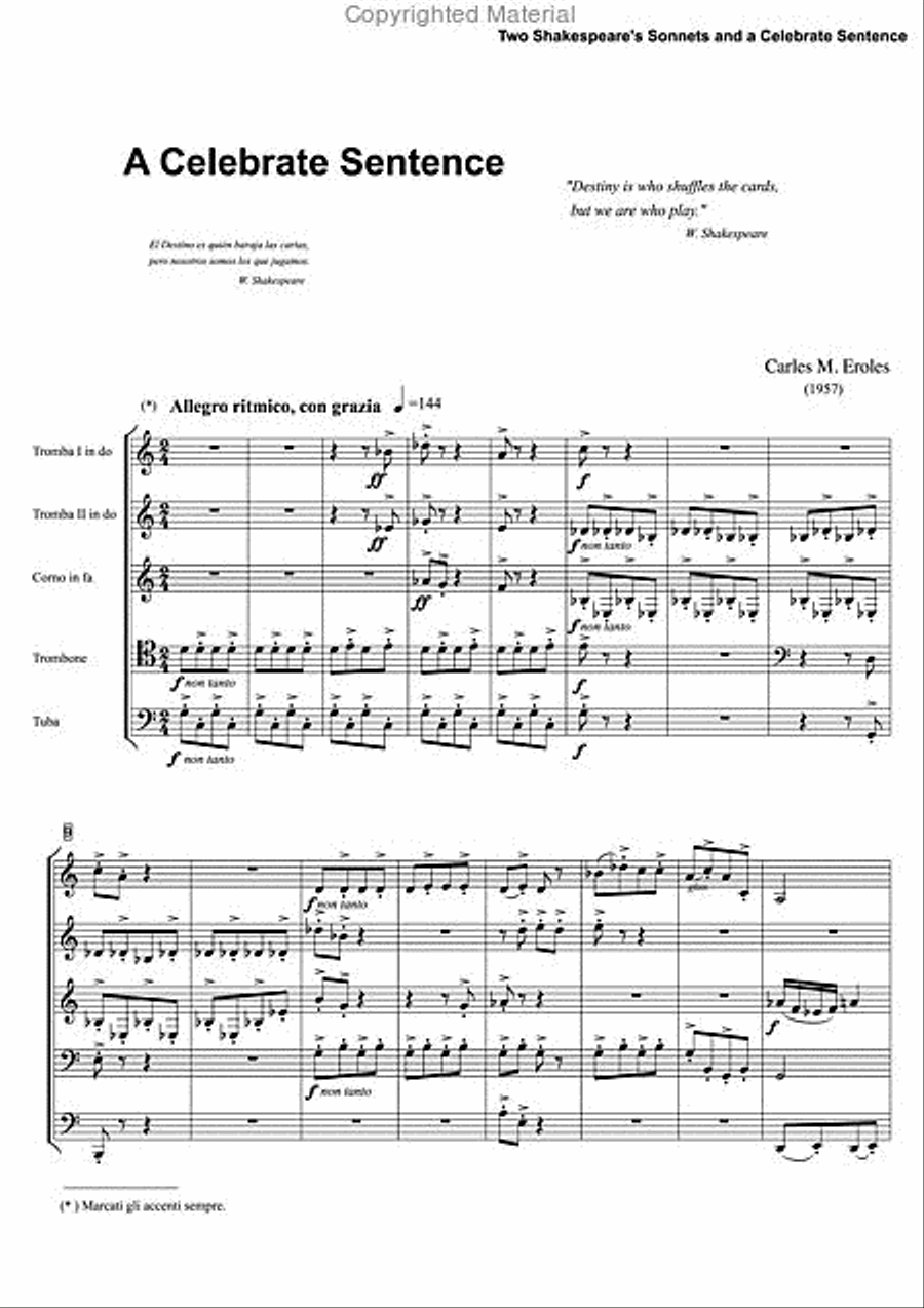 Two Shakespearean Sonnets and a Celebrated Sentence for Brass Quintet Brass Quintet scores gallery preview page 7
